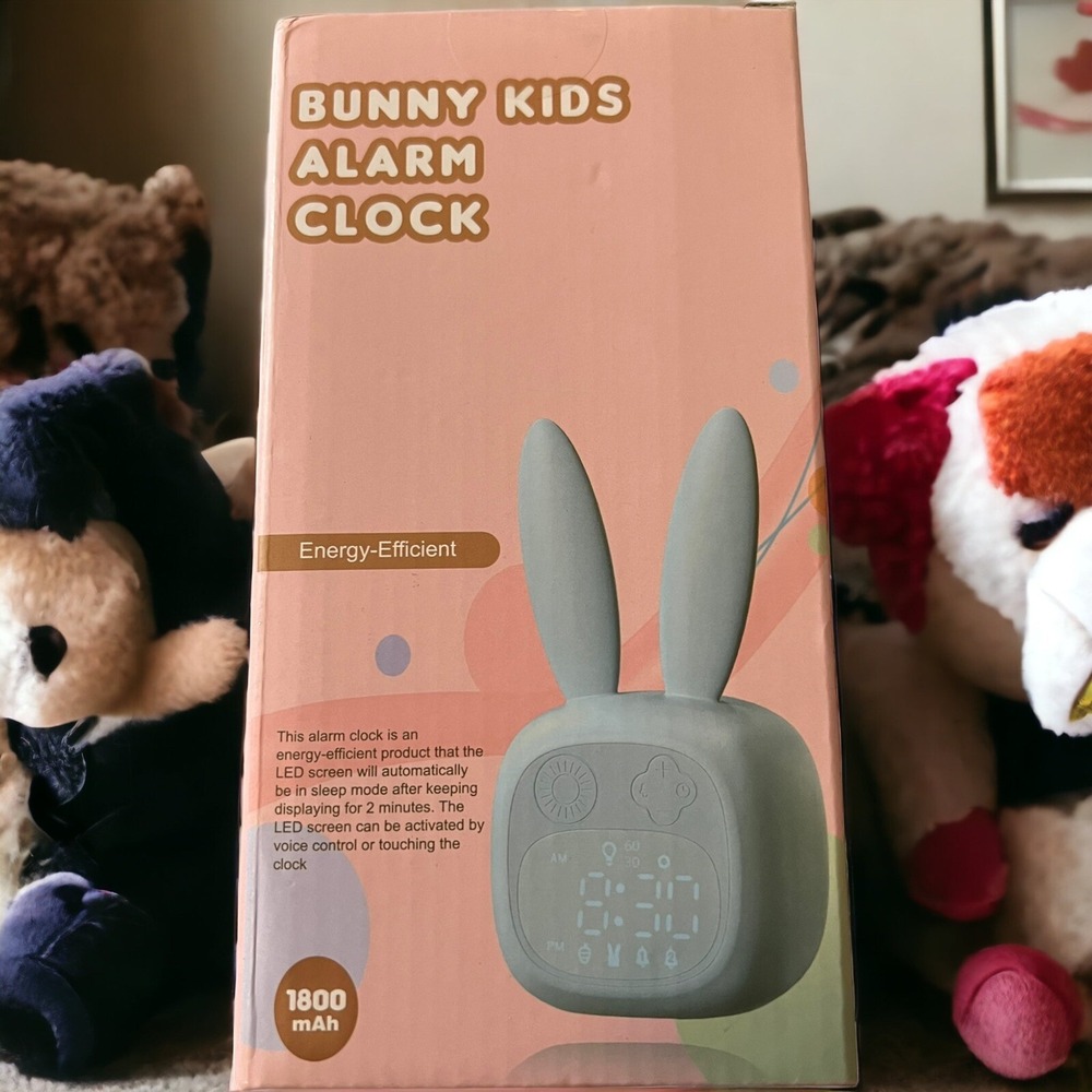 Digital Alarm Clock Light Blue Kids Rabbit‎ Bunny Ear Sound Night Lamp Desk